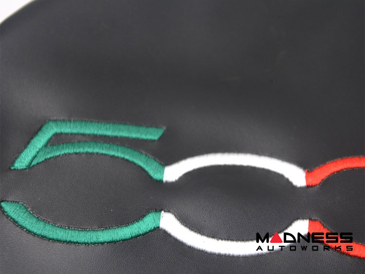 FIAT 500 Headrest Cover Set - Front - Black - 500 Logo w/ Italian Theme